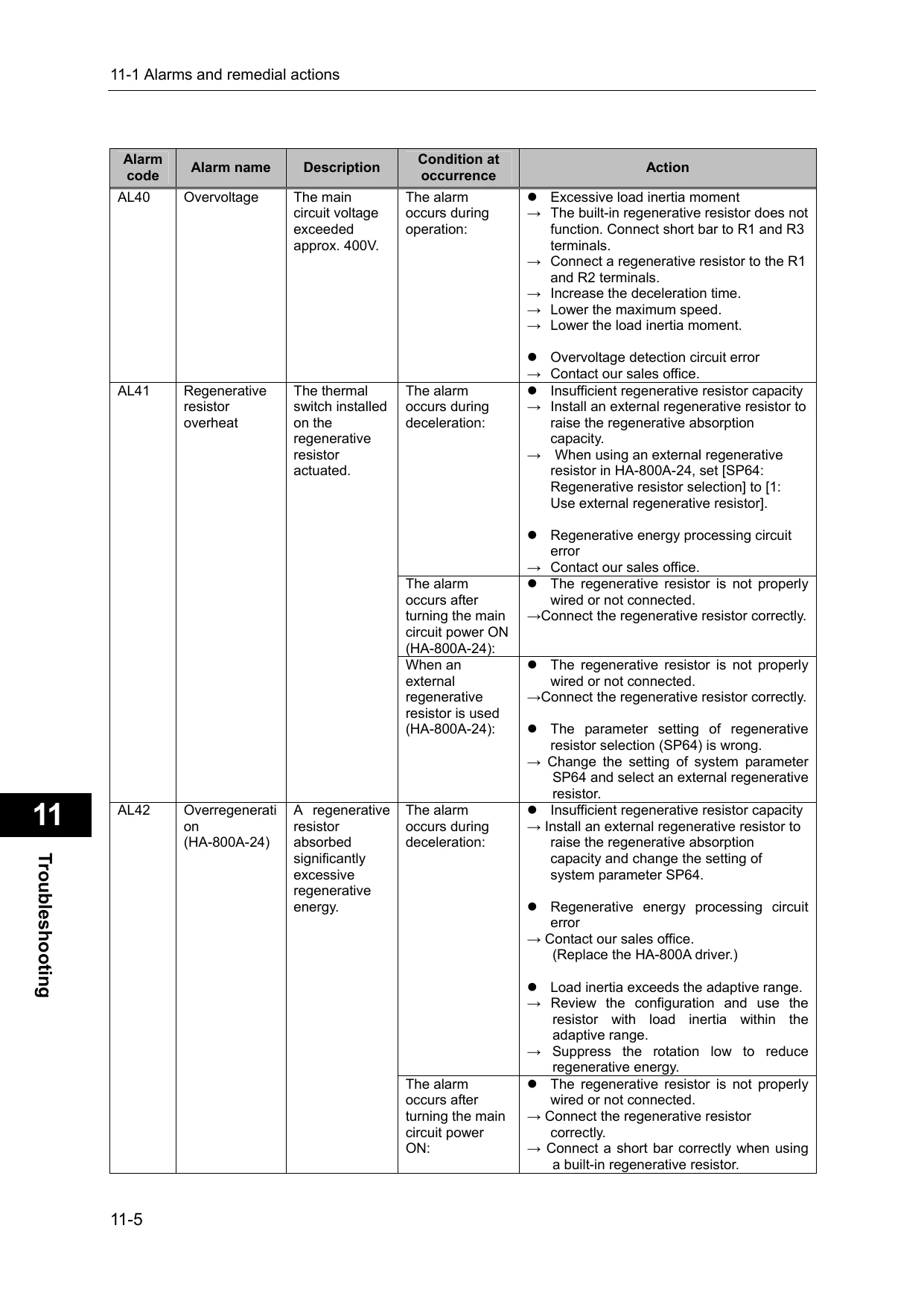 English technical manual source page with table